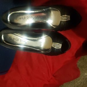 Black patent velvet open toe  stilettos